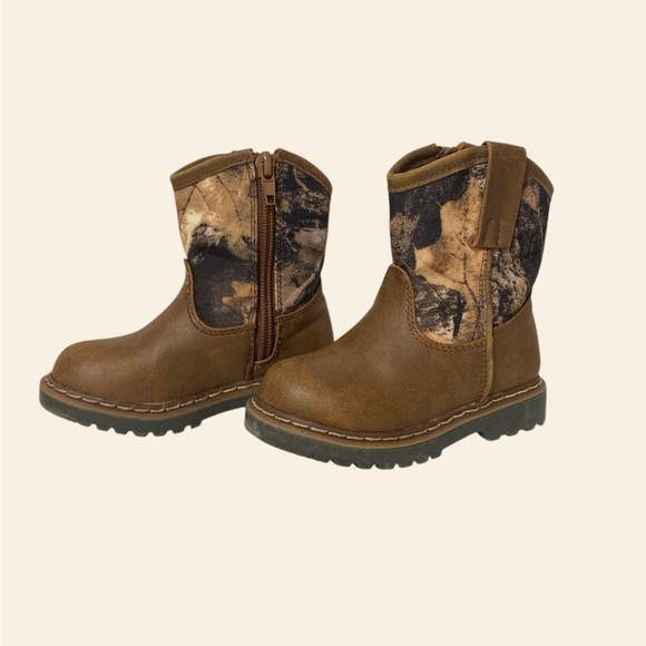 Brown and Camouflage Zip Up Toddler Boots 6M - Picture 1 of 6